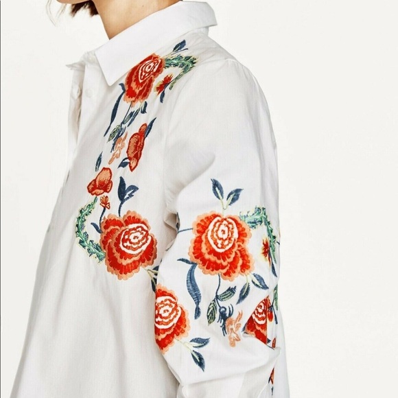 Zara Tops - Zara || Embroidered White Button Down Blouse